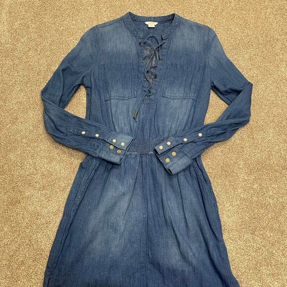 Guess womens denim dress romper sz Xsmall tp stretch pearl button western - Picture 6 of 12